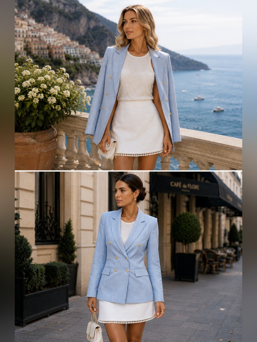 FULL Outfit .  White Beaded Tank & Pearl Hem Skirt Set with Light Blue Blaze